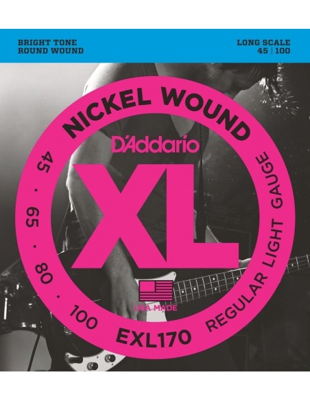 D'ADDARIO EXL170 NICKEL WOUND BASS 45-100 REGULAR LIGHT