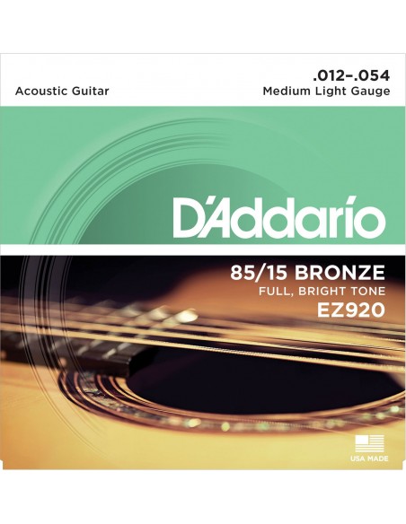 D'Addario EZ920 American en 12-54 Medium Light jeu cordes guitare folk