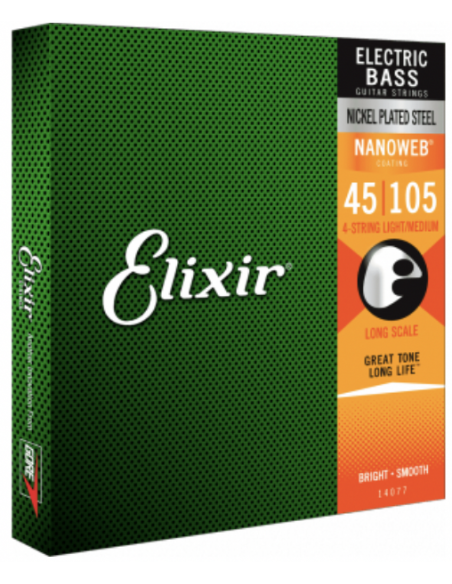 Elixir 14077 NanoWeb Light Medium 45-105, jeu de cordes Basse - Steelmusic.fr